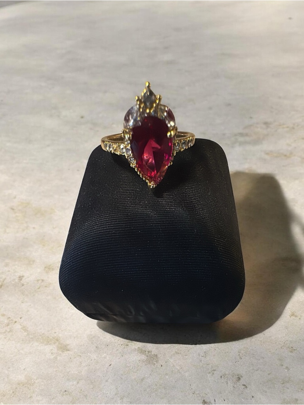 Gold Ring with Teardrop Red Stone